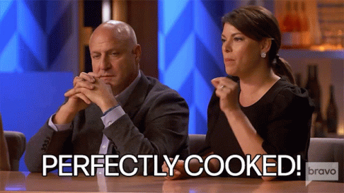 two people sitting at a table with the words perfectly cooked