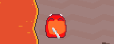 A pixel art boar getting knocked into a lava pit