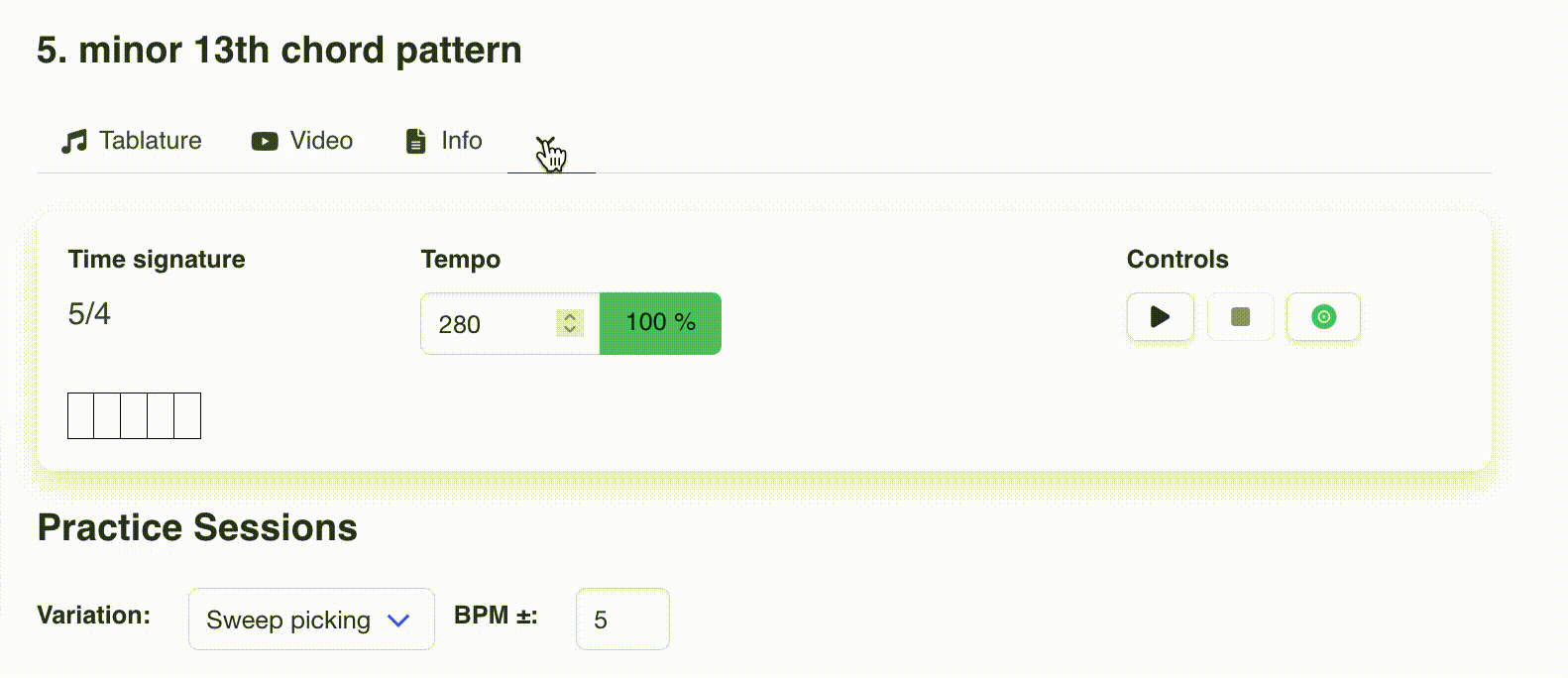 Hide, show the tablature/video section